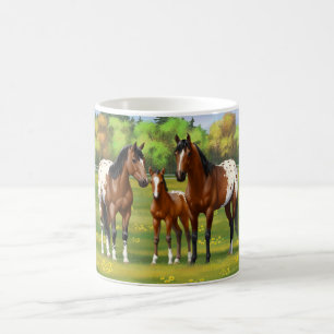 Brown Bay Appaloosa Horses In Summer Pasture Coffee Mug