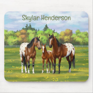 Brown Bay Appaloosa Horses In Summer Pasture Mouse Mat
