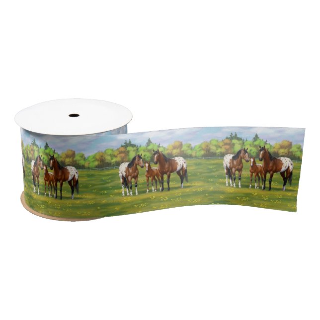 Brown Bay Appaloosa Horses In Summer Pasture Satin Ribbon (Spool)