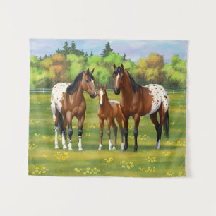 Brown Bay Appaloosa Horses In Summer Pasture Tapestry