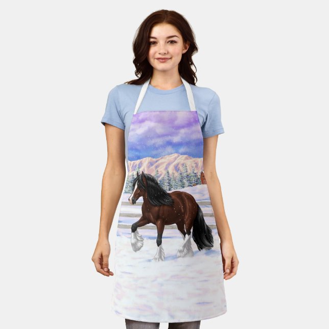 Brown Bay Gypsy Vanner Draught Horse In Snow Apron (Worn)