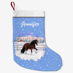 Brown Bay Gypsy Vanner Draught Horse In Snow Small Christmas Stocking