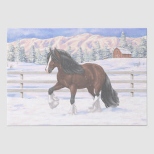Brown Bay Gypsy Vanner Draught Horse In Snow Tissue Paper