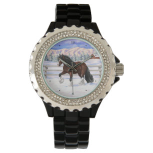 Brown Bay Gypsy Vanner Draught Horse In Snow Watch
