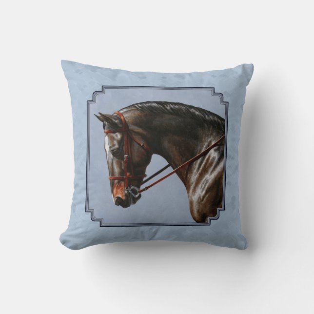 Brown Bay Oldenburg Horse Portrait Cushion (Front)