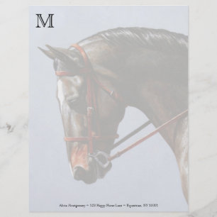 Brown Bay Oldenburg Horse Portrait Customized Letterhead