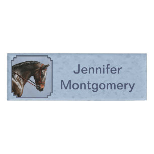 Brown Bay Oldenburg Horse Portrait Name Tag