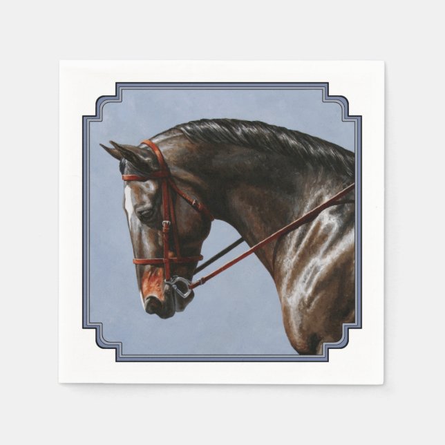 Brown Bay Oldenburg Horse Portrait Napkin (Front)