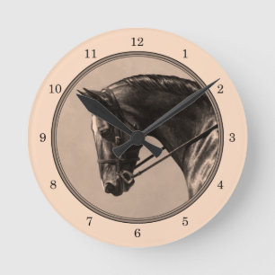 Brown Bay Oldenburg Horse Portrait Sepia Round Clock