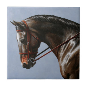 Brown Bay Oldenburg Horse Portrait Tile