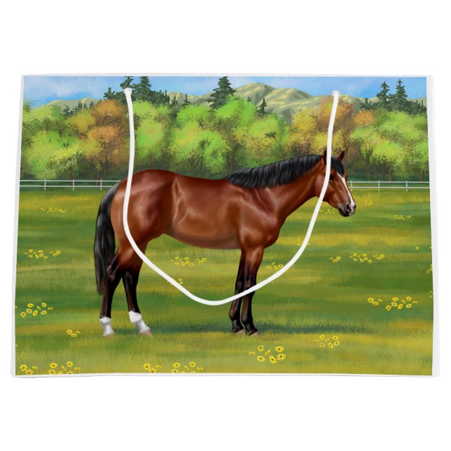 Brown Bay Quarter Horse Large Gift Bag (Front)