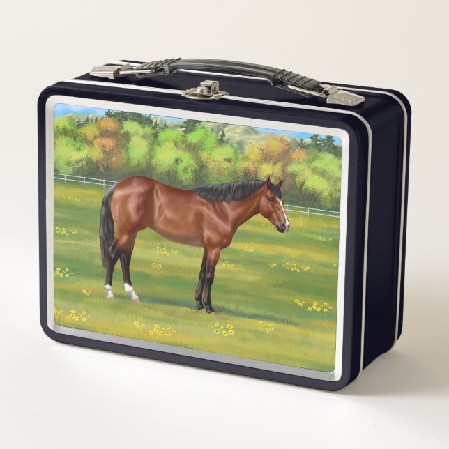Brown Bay Quarter Horse Metal Lunch Box (Front)