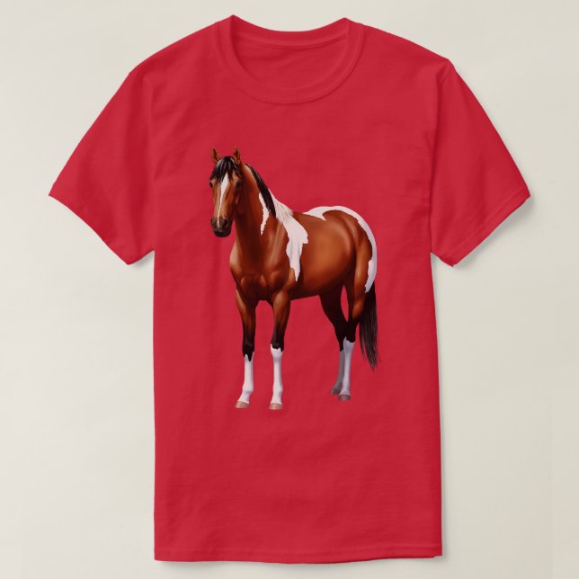 Brown Bay Quarter Horse Pinto Paint Horse Stallion T-Shirt (Design Front)