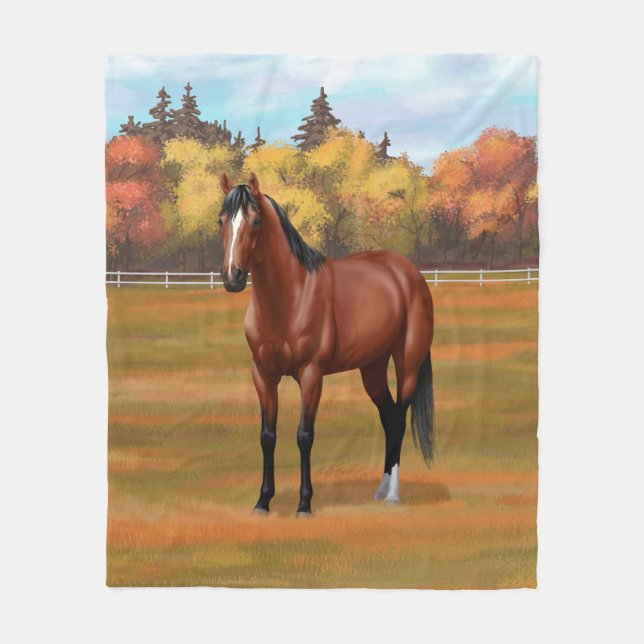 Brown Bay Quarter Horse Stallion Fleece Blanket (Front)