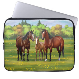Brown Bay Quarter Horses In Summer Pasture Laptop Sleeve