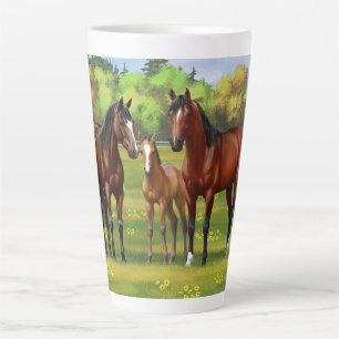Brown Bay Quarter Horses In Summer Pasture Latte Mug