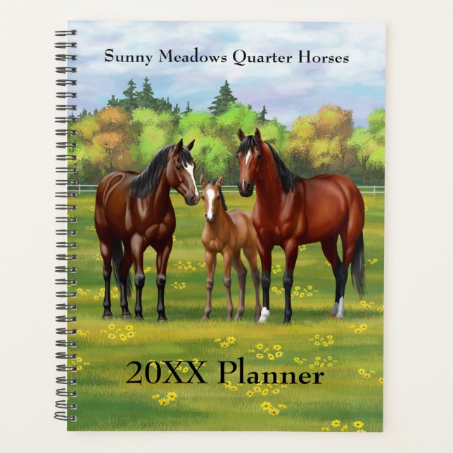 Brown Bay Quarter Horses In Summer Pasture Planner (Front)