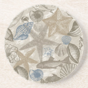 Brown Beach Blue Shells Ocean Coaster
