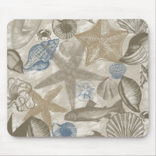 Brown Beach Blue Shells Ocean Mouse Mat