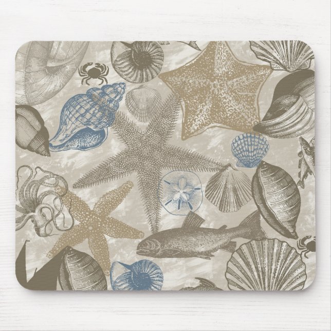 Brown Beach Blue Shells Ocean   Mouse Mat (Front)