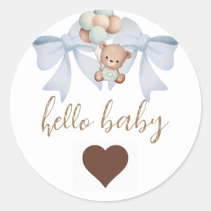 Brown Bear And Bow Baby Shower Classic Round Sticker