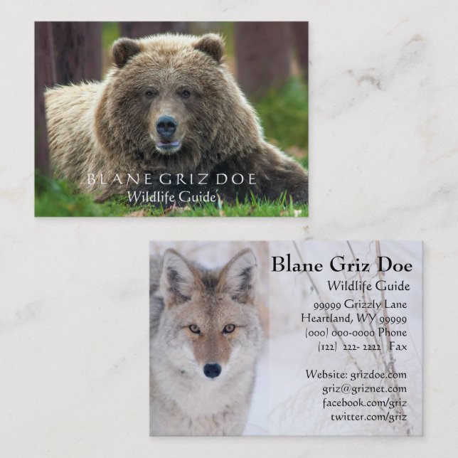 Brown Bear and Coyote Wildlife Business Card (Front/Back)