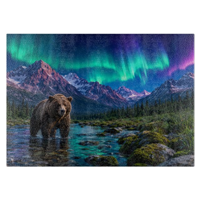 Brown Bear and Northern Lights Cutting Board (Front)