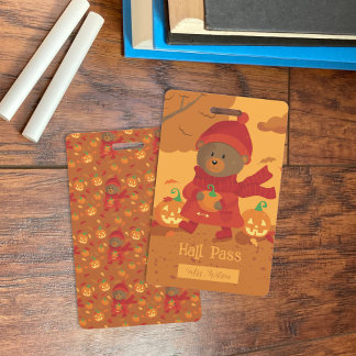 Brown Bear | Autumn Student Hall Pass Badge ID Badge