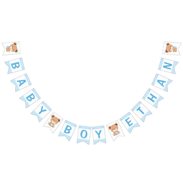 Brown Bear Baby Shower Bunting Flag (blue) (All)