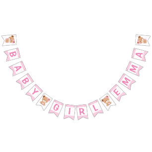 Brown Bear Baby Shower Bunting Flag (Pink)
