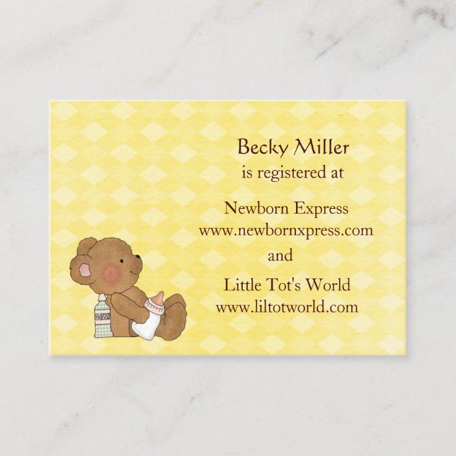 Brown Bear Baby Shower Registry Cards (Front)