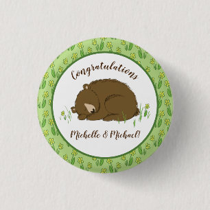 Brown Bear Baby Shower Woodland Animals 3 Cm Round Badge