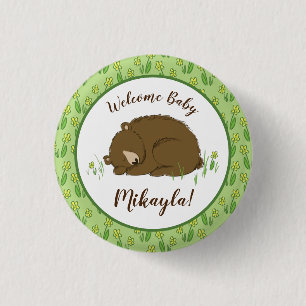 Brown Bear Baby Shower Woodland Animals 3 Cm Round Badge