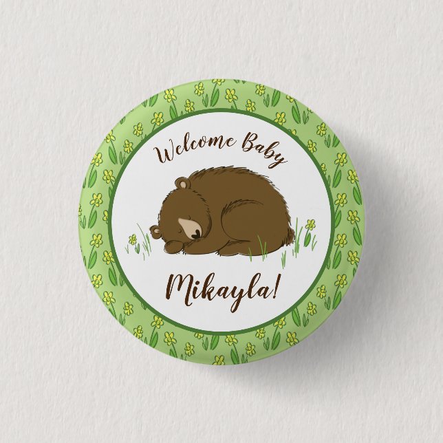 Brown Bear Baby Shower Woodland Animals 3 Cm Round Badge (Front)