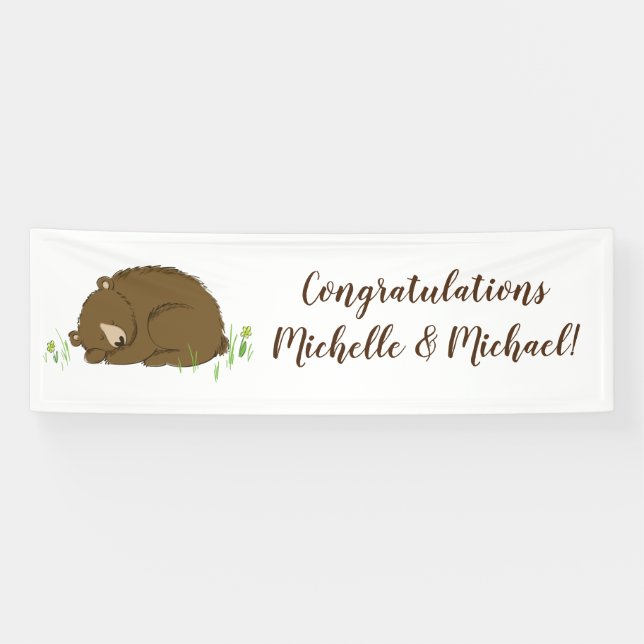 Brown Bear Baby Shower Woodland Animals Banner (Horizontal)
