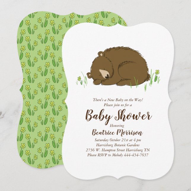 Brown Bear Baby Shower Woodland Animals Invitation (Front/Back)
