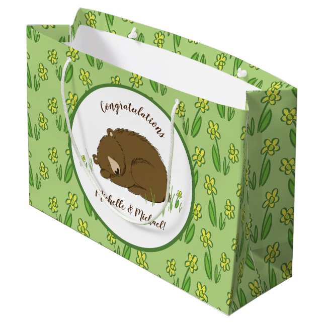 Brown Bear Baby Shower Woodland Animals Large Gift Bag (Back Angled)