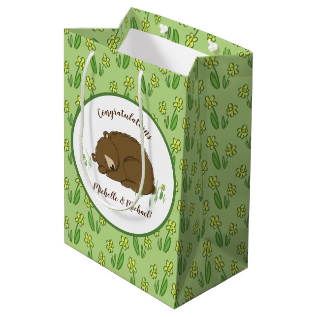 Brown Bear Baby Shower Woodland Animals Medium Gift Bag (Back Angled)