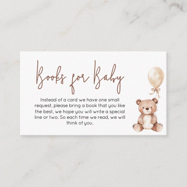 Brown Bear Balloon Baby Shower Books for Baby Enclosure Card (Front)