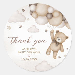 Brown Bear Balloon Baby Shower Classic Round Sticker