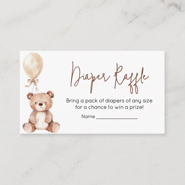 Brown Bear Balloon Baby Shower Diaper Raffle Enclosure Card (Front)