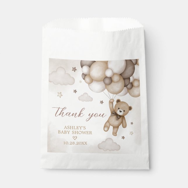 Brown Bear Balloon Baby Shower Favour Bags (Front)