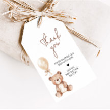 Brown Bear Balloon Baby Shower Favour Tags