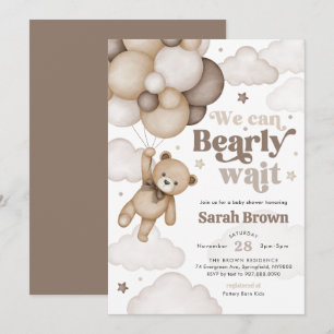 Brown Bear Balloon Baby Shower Invitation