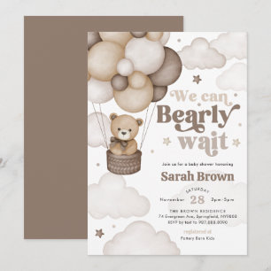 Brown Bear Balloon Baby Shower Invitation