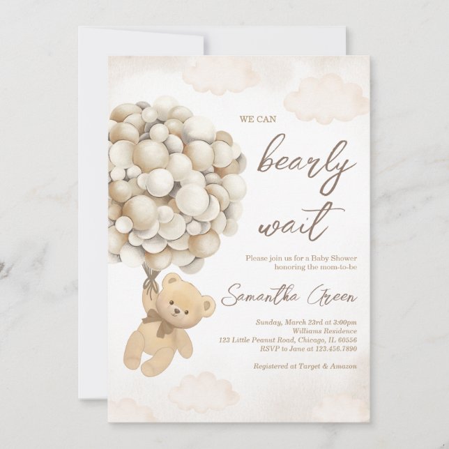 Brown Bear Balloon Baby Shower Invitation (Front)