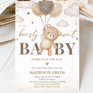 Brown Bear Balloon Baby Shower Invitation