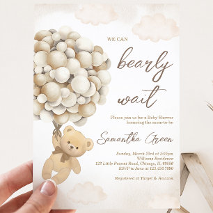 Brown Bear Balloon Baby Shower Invitation