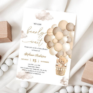 Brown Bear Balloon Baby Shower Invitation
