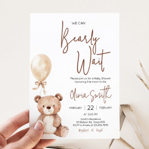 Brown Bear Balloon Baby Shower Invitation